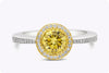 GIA Certified 1.02 Carats Yellow Diamond Halo Engagement Ring in Yellow Gold & Platinum