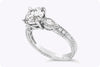 GIA Certified 2.31 Carats Old European Cut Diamond Three-Stone Engagement Ring in White Gold