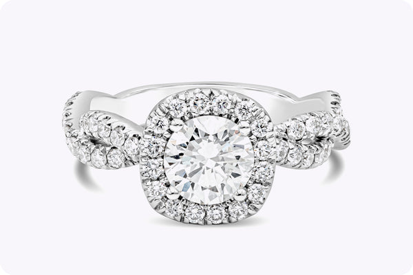 GIA Certified 0.93 Carat Round Brilliant Cut Diamond Halo Eternity Engagement Ring in White Gold