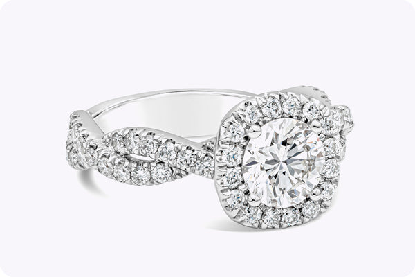 GIA Certified 0.93 Carat Round Brilliant Cut Diamond Halo Eternity Engagement Ring in White Gold