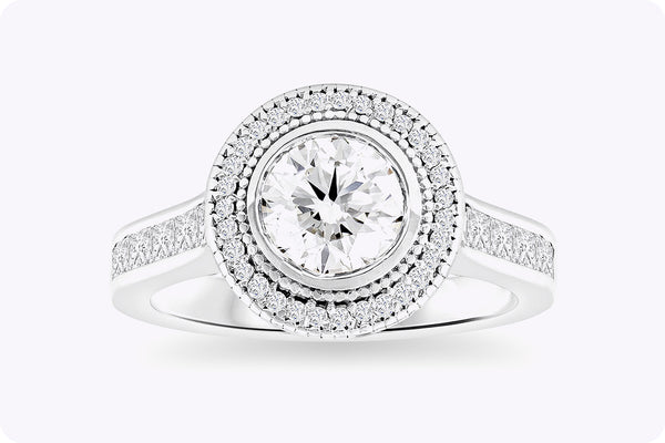 GIA Certified 1.00 Carat Round Brilliant Diamond Halo Antique-Style Engagement Ring in White Gold