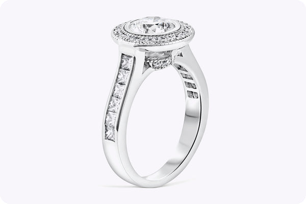 GIA Certified 1.00 Carat Round Brilliant Diamond Halo Antique-Style Engagement Ring in White Gold