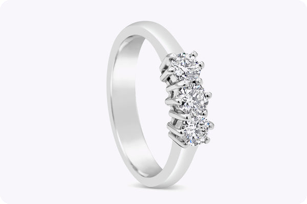 0.58 Carat Total Round Brilliant Cut Diamond Three-Stone Engagement Ring in White Gold