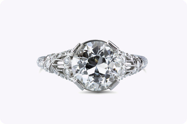 GIA Certified 2.52 Carats Brilliant Round Diamond Antique Engagement Ring in Platinum