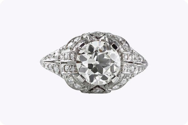 GIA Certified 1.97 Carats Brilliant Round Shape Diamond Antique Engagement Ring in Platinum