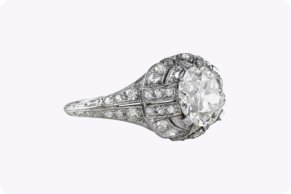 GIA Certified 1.97 Carats Brilliant Round Shape Diamond Antique Engagement Ring in Platinum