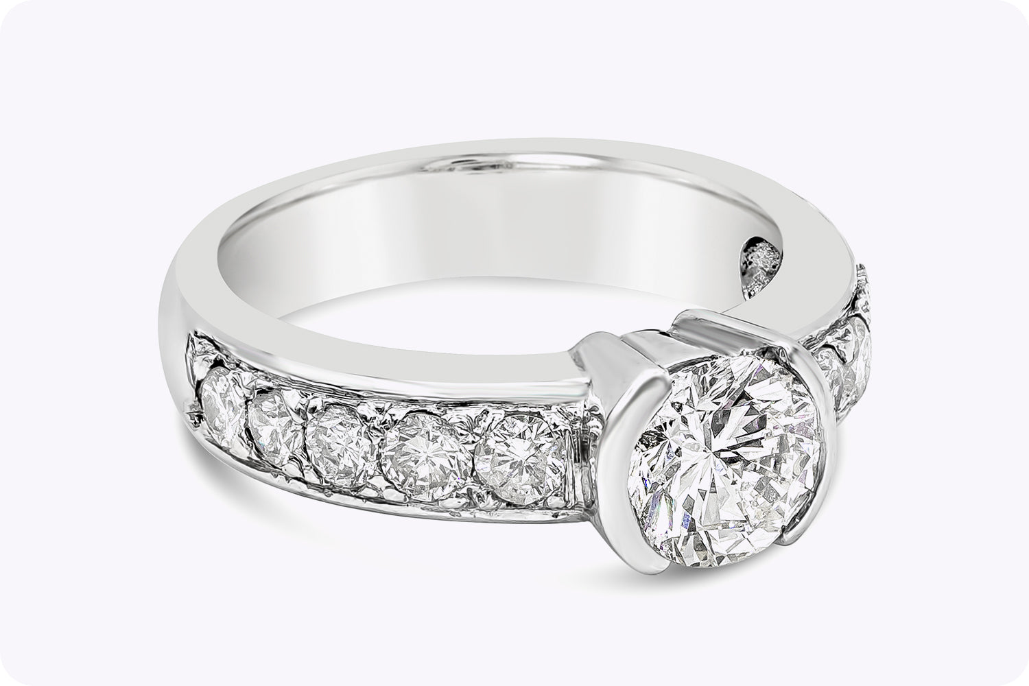 1.01 Carats Round Diamond Half-Bezel Engagement Ring in White Gold