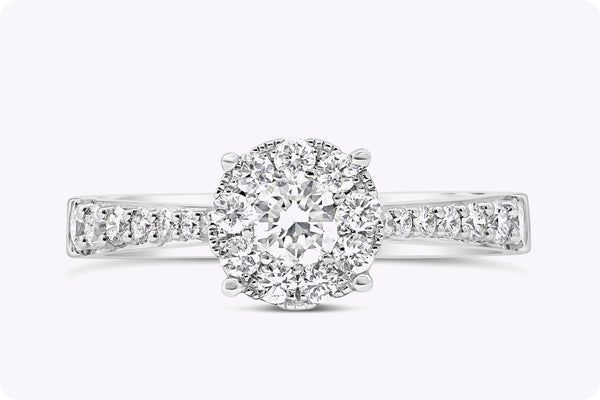 0.74 Carat Total Round Brilliant Cut Diamond Cluster Engagement Ring in White Gold