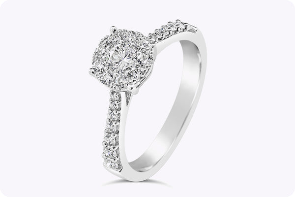 0.74 Carat Total Round Brilliant Cut Diamond Cluster Engagement Ring in White Gold