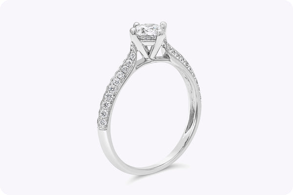 GIA Certified 0.51 Carat Round Brilliant Cut Diamond Pavé-Set Engagement Ring in White Gold