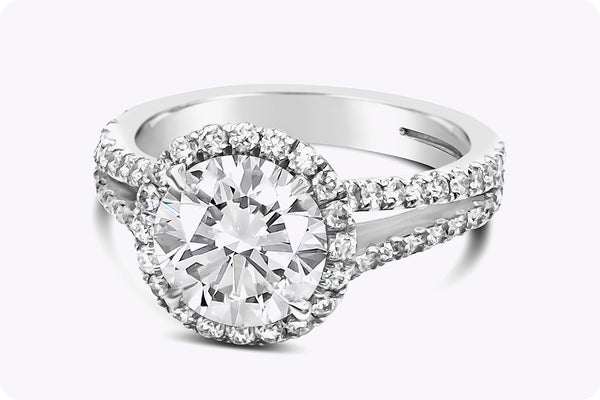 GIA Certified 2.24 Carats Round Brilliant Cut Diamond Halo Engagement Ring in White Gold