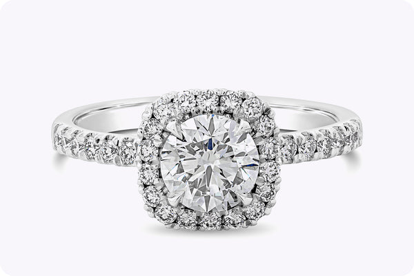 GIA Certified 1.01 Carats Round Brilliant Cut Diamond Halo Engagement Ring in Platinum