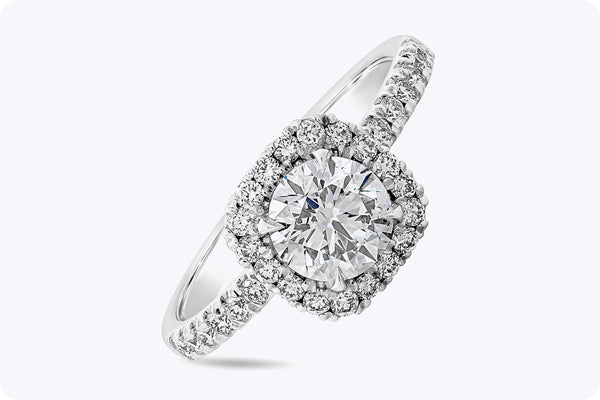 GIA Certified 1.01 Carats Round Brilliant Cut Diamond Halo Engagement Ring in Platinum