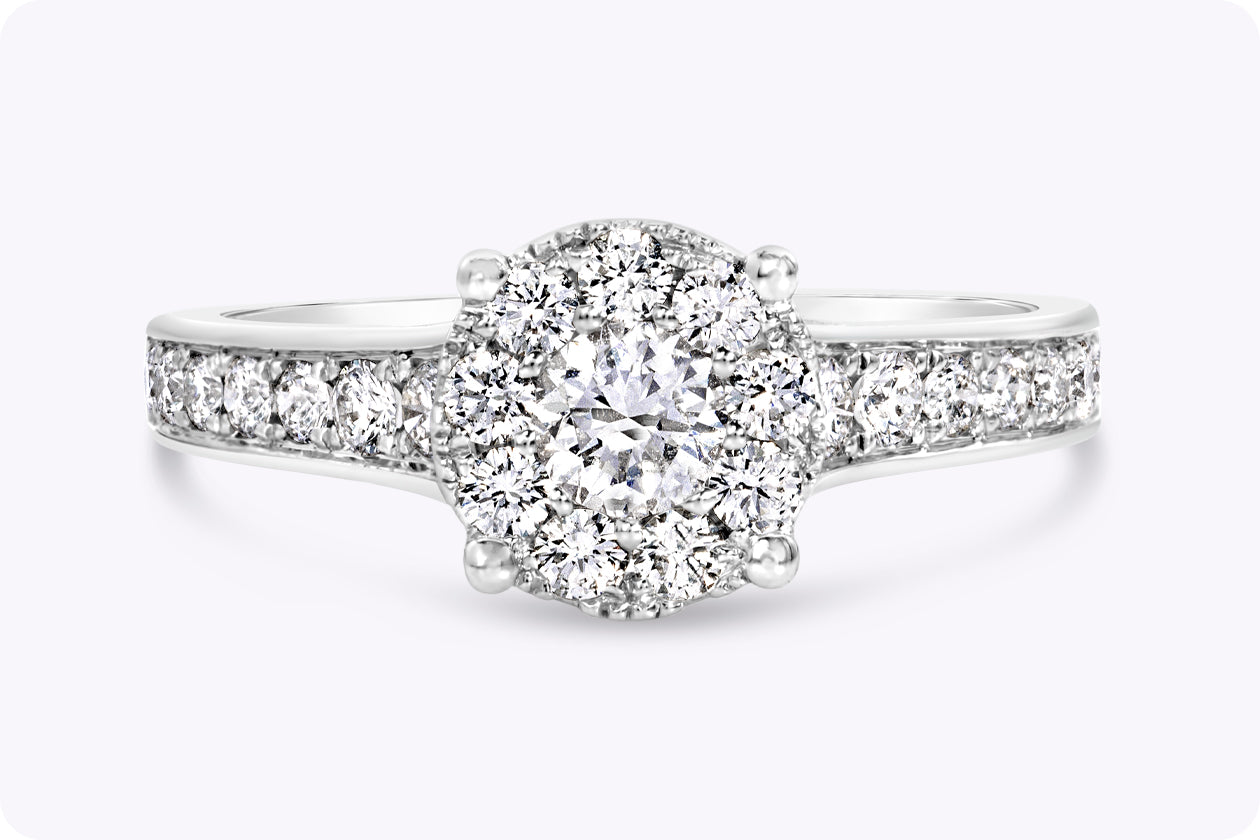 0.79 Carat Total Round Brilliant Cut Diamond Cluster Engagement Ring in White Gold