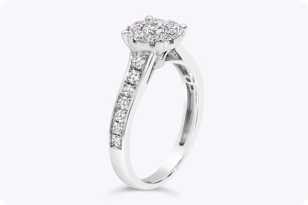 0.79 Carat Total Round Brilliant Cut Diamond Cluster Engagement Ring in White Gold