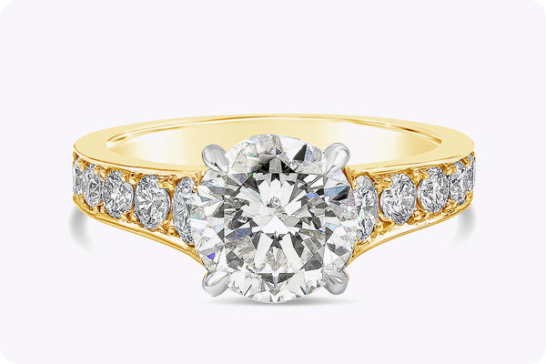 GIA Certified 1.97 Carats Round Brilliant Cut Diamond Engagement Ring in Platinum & Yellow Gold