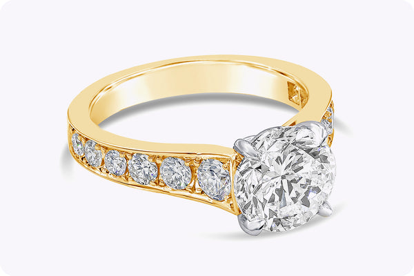 GIA Certified 1.97 Carats Round Brilliant Cut Diamond Engagement Ring in Platinum & Yellow Gold