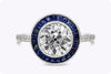GIA Certified 2.15 Carats Old European Cut Diamond with Sapphire Halo Engagement Ring in Platinum