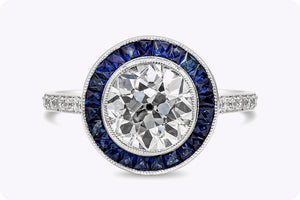 Diamond halo blue sapphire engagement ring