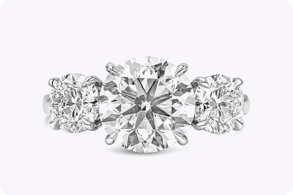 GIA Certified 3.02 Carats Round Brilliant Cut Diamond Three-Stone Engagement Ring in Platinum