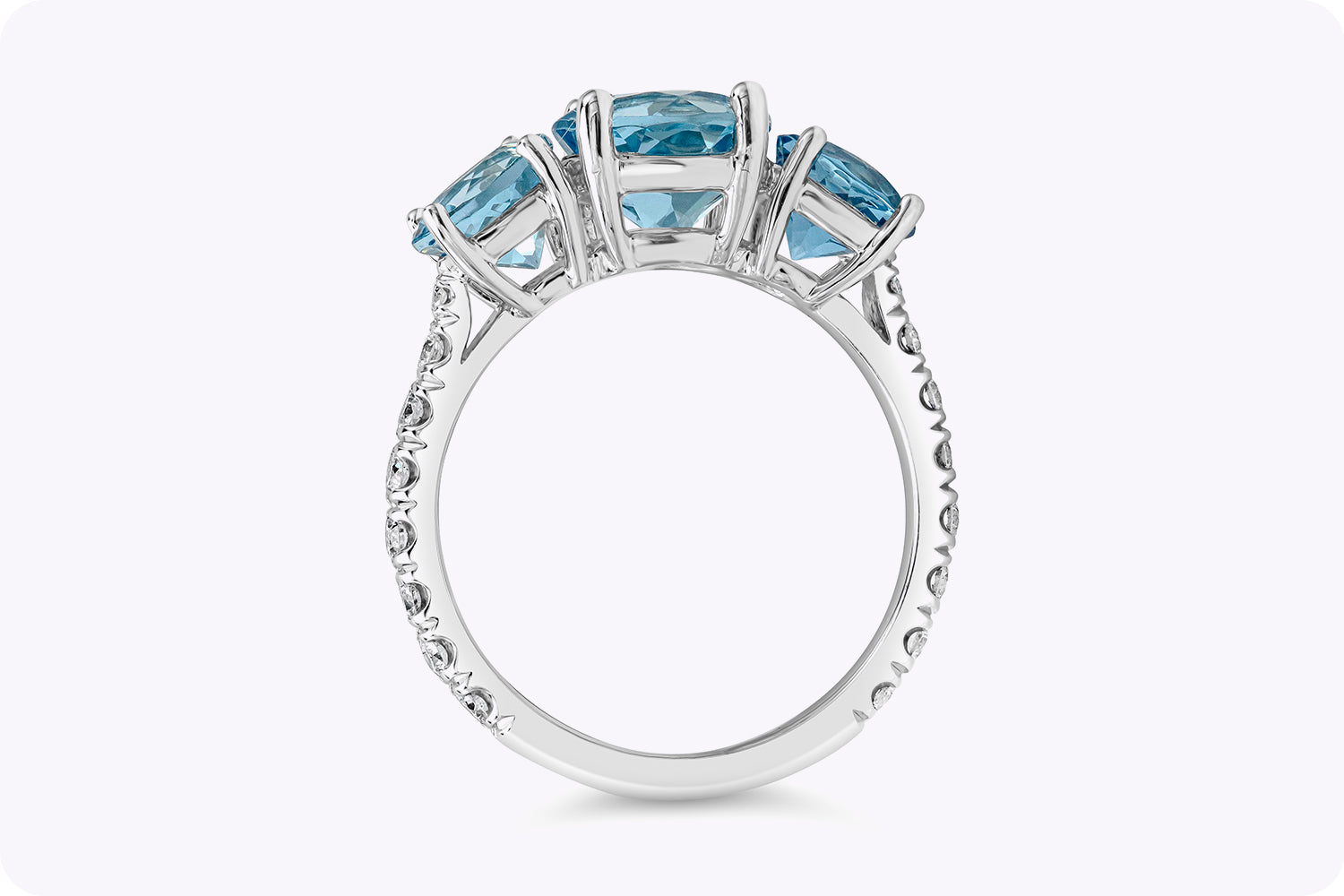 2.94 Carats Total Round Cut Aquamarine Three-Stone Engagement Ring in White Gold