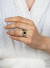 GIA Certified 1.87 Carat Round Rare Russian Green Emerald and Diamond Three-Stone Engagement Ring in Platinum