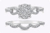 0.68 Carats Total Cluster Diamond Halo Engagement Ring and Wedding Band Set in White Gold