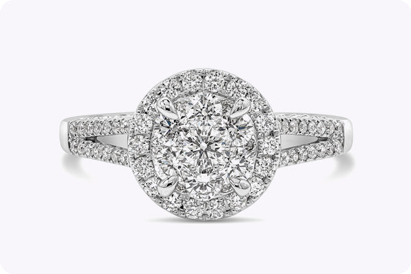 0.82 Carat Round Brilliant Cut Cluster Diamond Engagement Ring in White Gold