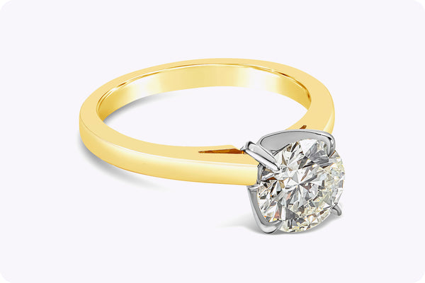 GIA Certified 1.57 Carats Round Brilliant Cut Diamond Solitaire Engagement Ring in Two-Tone