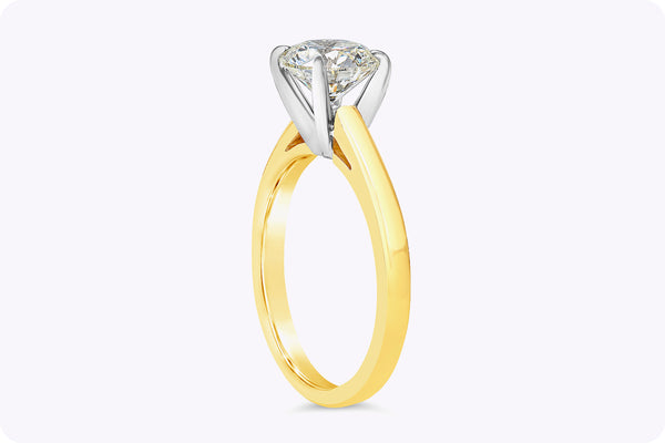 GIA Certified 1.57 Carats Round Brilliant Cut Diamond Solitaire Engagement Ring in Two-Tone Gold