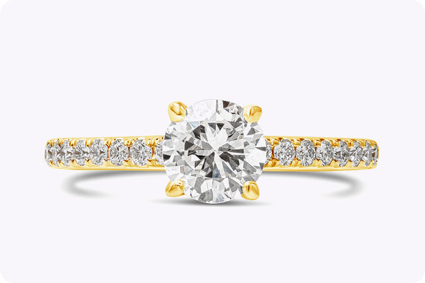 GIA Certified 0.73 Carat Round Brilliant Cut Diamond Pavé Engagement Ring in Yellow Gold