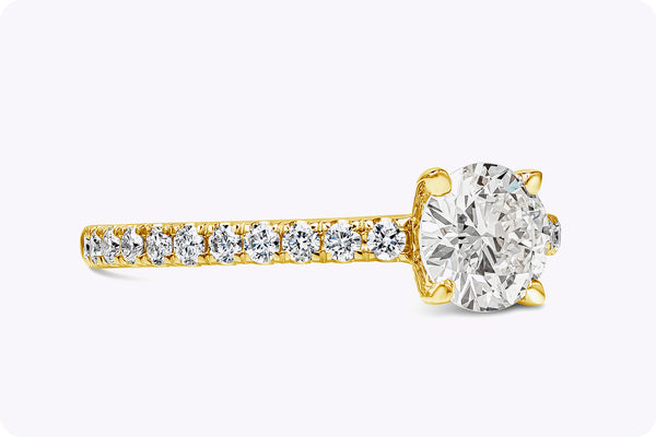 GIA Certified 0.73 Carat Round Brilliant Cut Diamond Pavé Engagement Ring in Yellow Gold