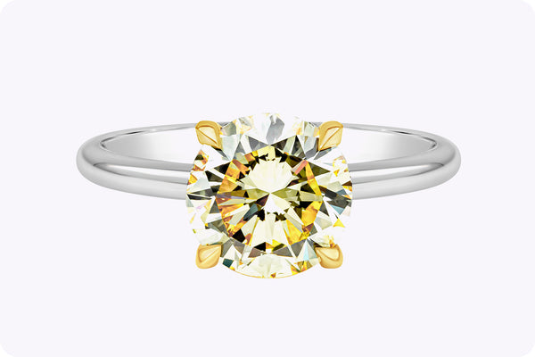 2.00 Carats Round Cut Yellow Diamond Solitaire Engagement Ring in Yellow Gold & Platinum