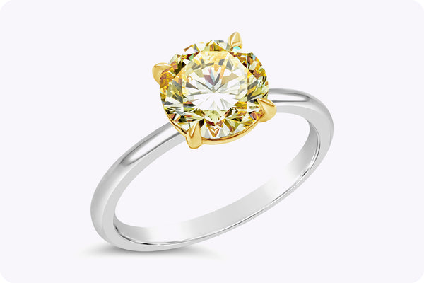 2.00 Carats Round Cut Yellow Diamond Solitaire Engagement Ring in Yellow Gold & Platinum