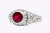 GIA Certified 1.60 Carats Round Cut Ruby with Diamond Antique Engagement Ring in Platinum