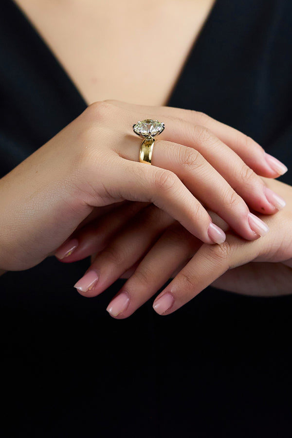 GIA Certified 10.43 Carats Old European Cut Diamond Engagement Ring in Platinum & Yellow Gold