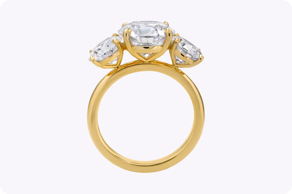 GIA Certified 5.92 Carats Total Round Brilliant Cut Diamond Three-Stone Engagement Ring in Yellow Gold