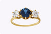 GIA Certified 2.47 Carats Total Round Cut Teal Sapphire and Diamond Three-Stone Antique Engagement Ring in Yellow Gold