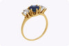 GIA Certified 2.47 Carats Total Round Cut Teal Sapphire and Diamond Three-Stone Antique Engagement Ring in Yellow Gold