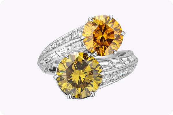 GIA-Certified 8.38 Carats Total Fancy Colored Diamond Bypass Ring in Platinum