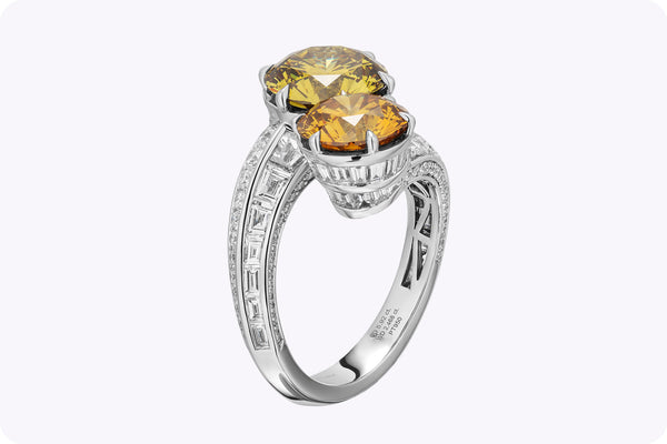 GIA-Certified 8.38 Carats Total Fancy Colored Diamond Bypass Ring in Platinum