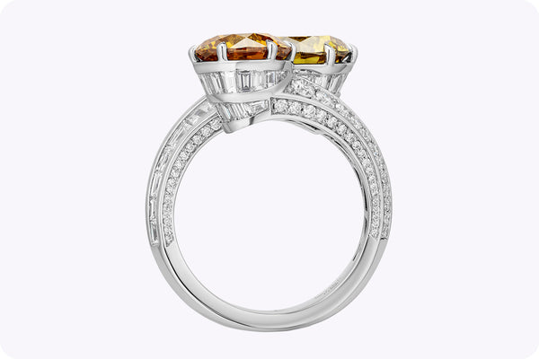 GIA-Certified 8.38 Carats Total Fancy Colored Diamond Bypass Ring in Platinum