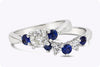 1.89 Carats Total Diamond and Blue Sapphire Wedding Band and Engagement Ring Set in White Gold