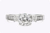 1.28 Carat Total Round Cut Diamond With Side Stones Engagement Ring in Platinum