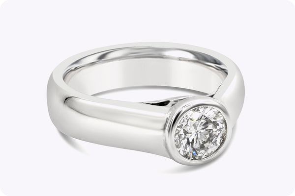 0.81 Carat Round Brilliant Cut Diamond Bezel-Set Solitaire Engagement Ring in White Gold