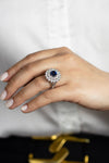 2.13 Carats Round Cut Sapphire & Diamond Double Halo Engagement Ring in White Gold