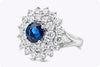 2.13 Carats Round Cut Blue Sapphire and Diamond Double Halo Engagement Ring in White Gold