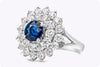 2.13 Carats Round Cut Sapphire & Diamond Double Halo Engagement Ring in White Gold