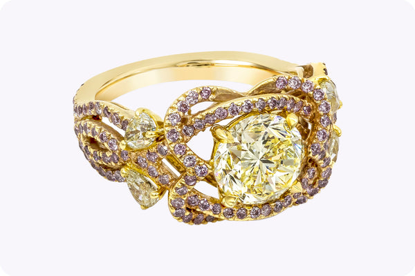 GIA Certified 1.97 Carats Round Brilliant Cut Yellow Diamond Engagement Ring in Yellow Gold