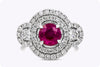 GIA Certified 1.65 Carat Round Ruby with Diamond Three-Stone Double Halo Engagement Ring in White Gold